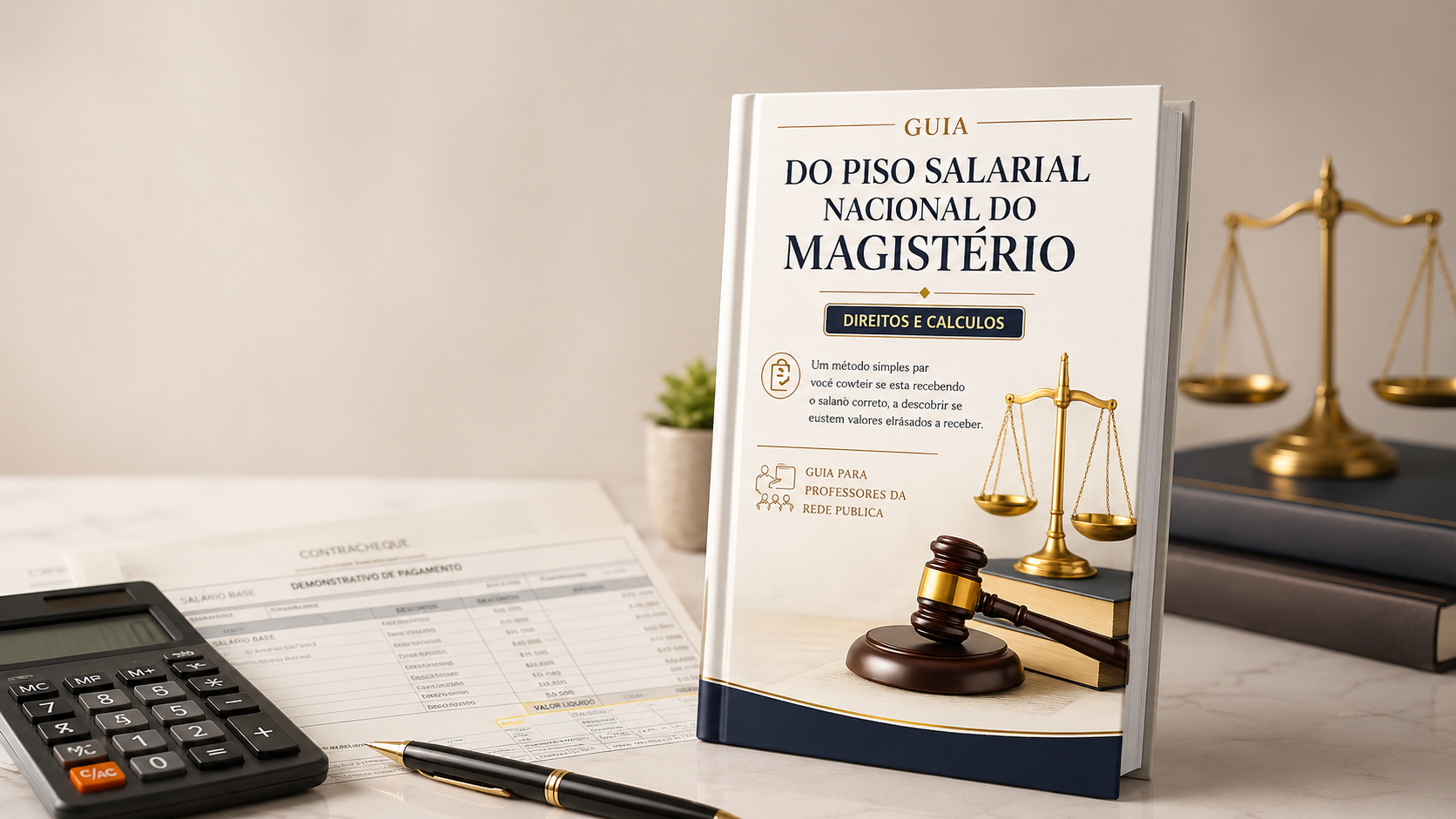 Guia do Piso Salarial Nacional do Magistério sobre contracheque, calculadora e balança